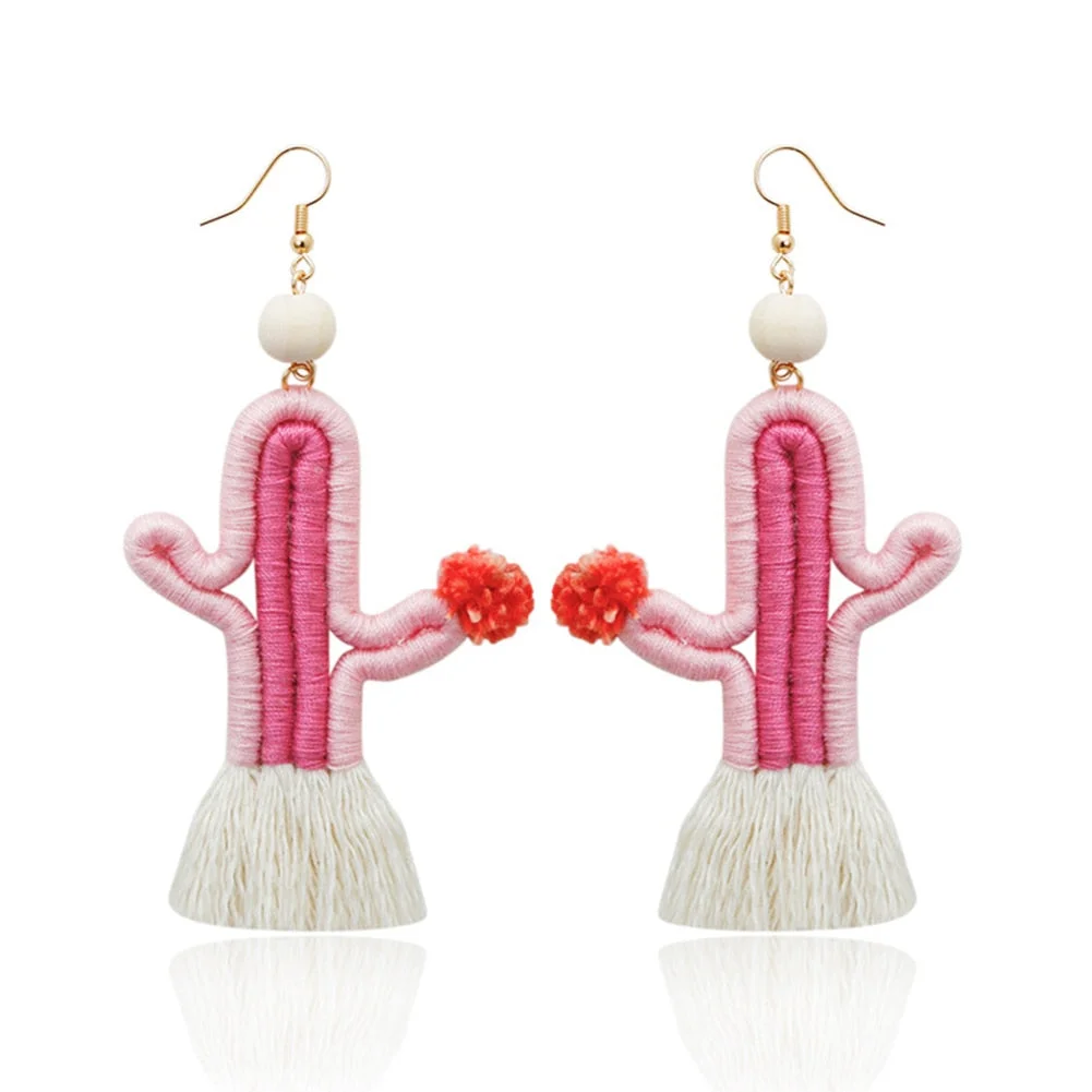 Dvacaman Cute Colorful Rhinestone Cactus Earrings for Women Boho Handmade Green Beaded Cactus Drop Dangle Earrings Jewelry Party