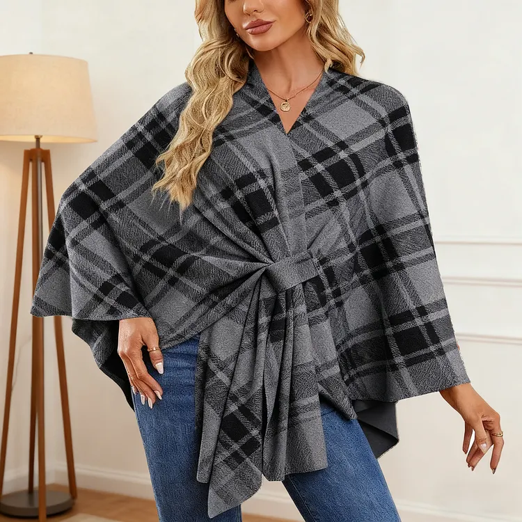 Vintage printing Elegant Shawl Wraps Soft Open Front Poncho Sweater 