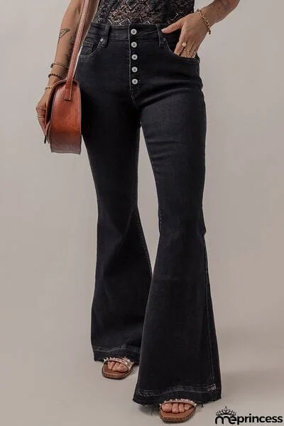 Button-Fly Flare Jeans with Pockets