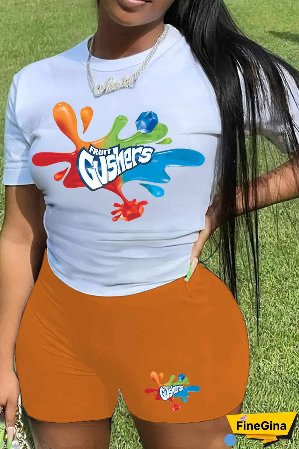 White Blue Casual Daily Print Patchwork Letter O Neck Plus Size Two Pieces