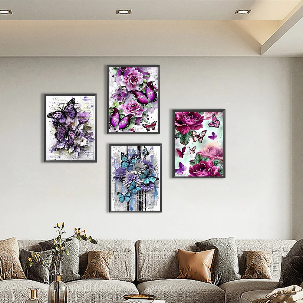 4pcs Diamond Painting - Full Round Drill - Butterfly(Canvas|30*40cm)