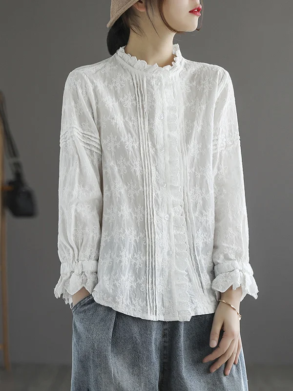 Vintage Falbala Embroidered Long Sleeves Blouse