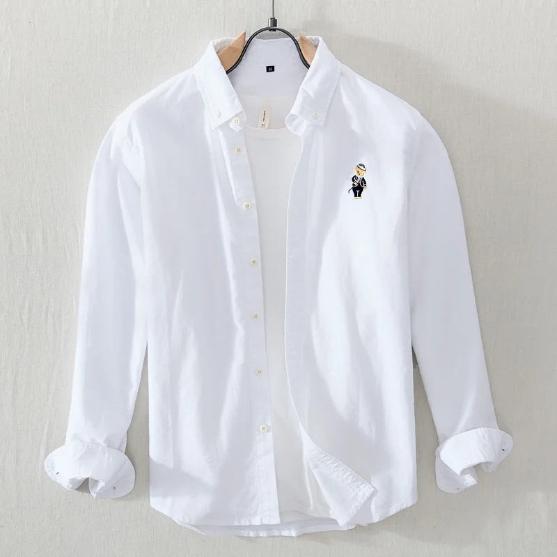 Men's casual embroidered long sleeve shirt