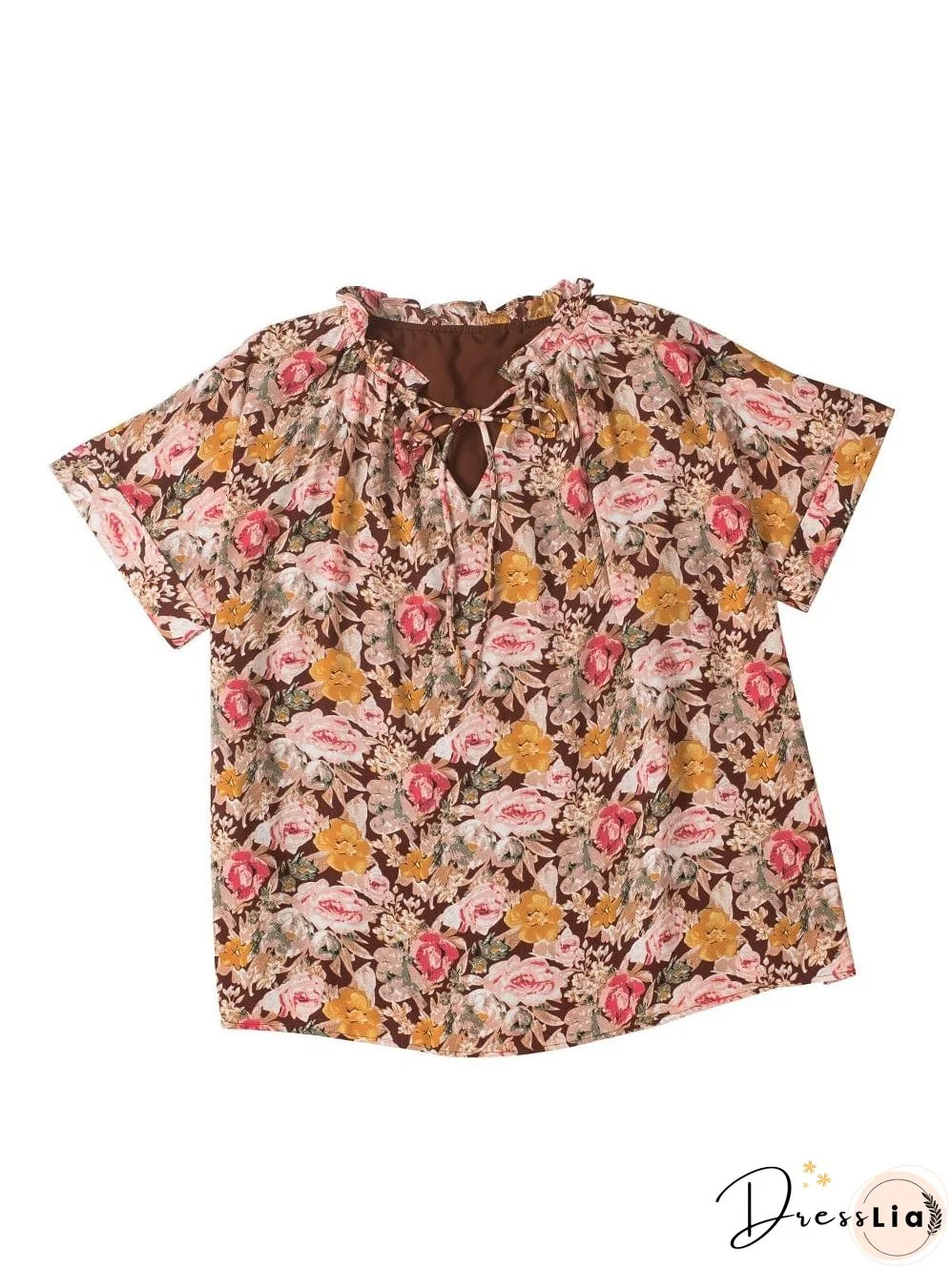Short Sleeve Floral Blouse with Bubble Hem