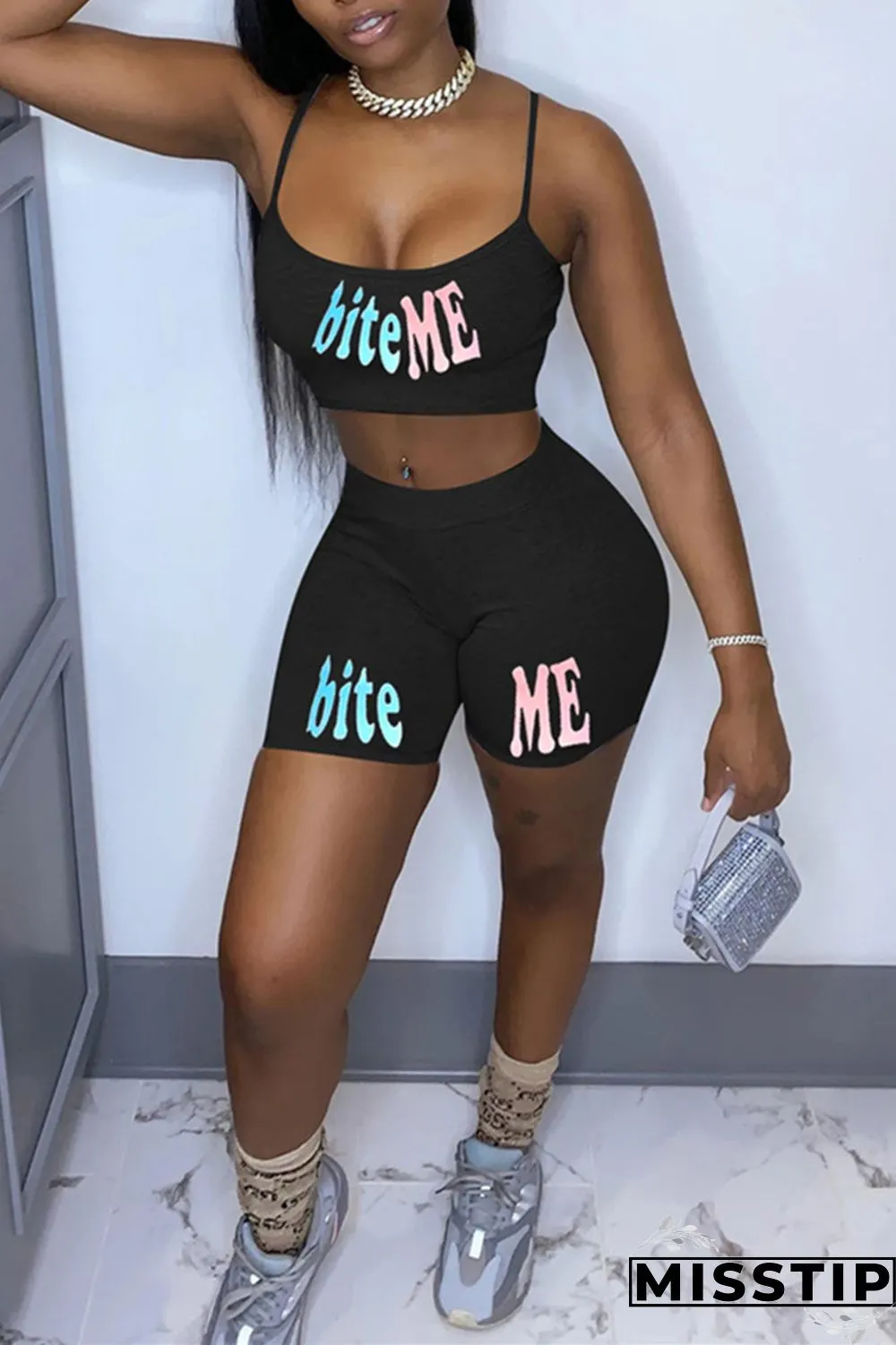 Multi-color Sexy Letter Straight Sleeveless Two Pieces