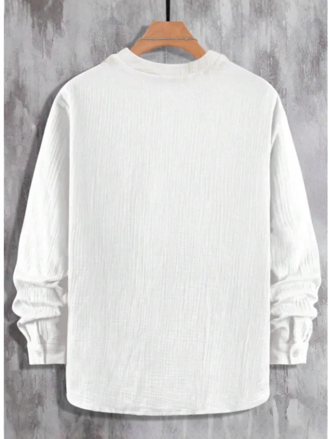 Nigikala Nigikala Men's Loose Casual V-Neck Long-Sleeved Shirt