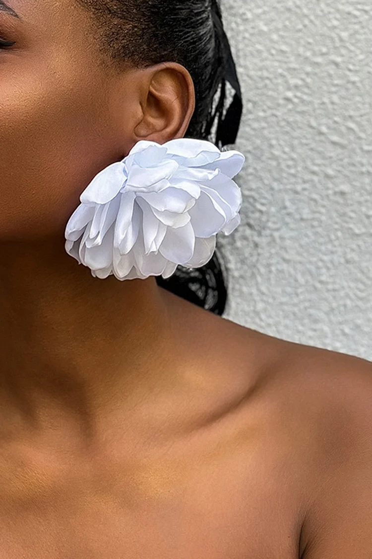 Fashion White Big Flowers Handmade Satin Earrings