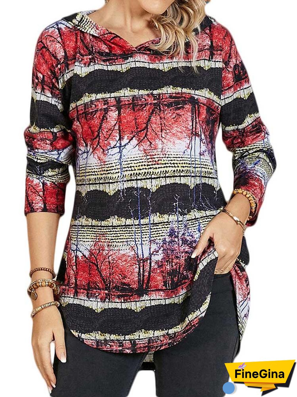 Vintage Print Raglan Sleeve Top