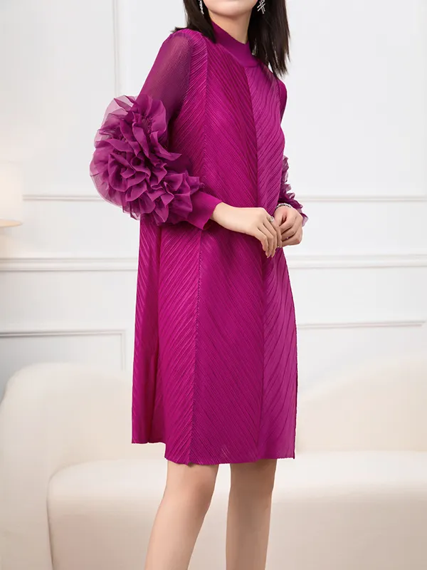 Ladies Short Sleeve Pleated Solid Color Dress main image 1