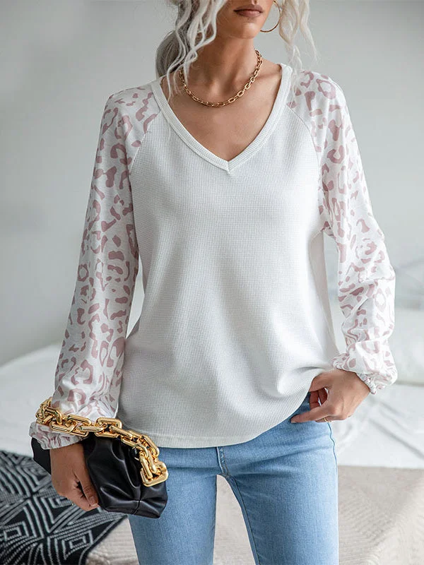 Women Long Sleeve V-neck Knit Printed Women Tops