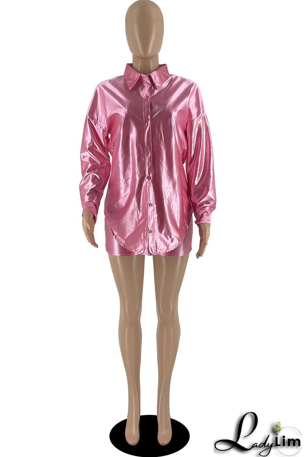 Pink Casual Solid Patchwork Buckle Turndown Collar Long Sleeve Two Pieces