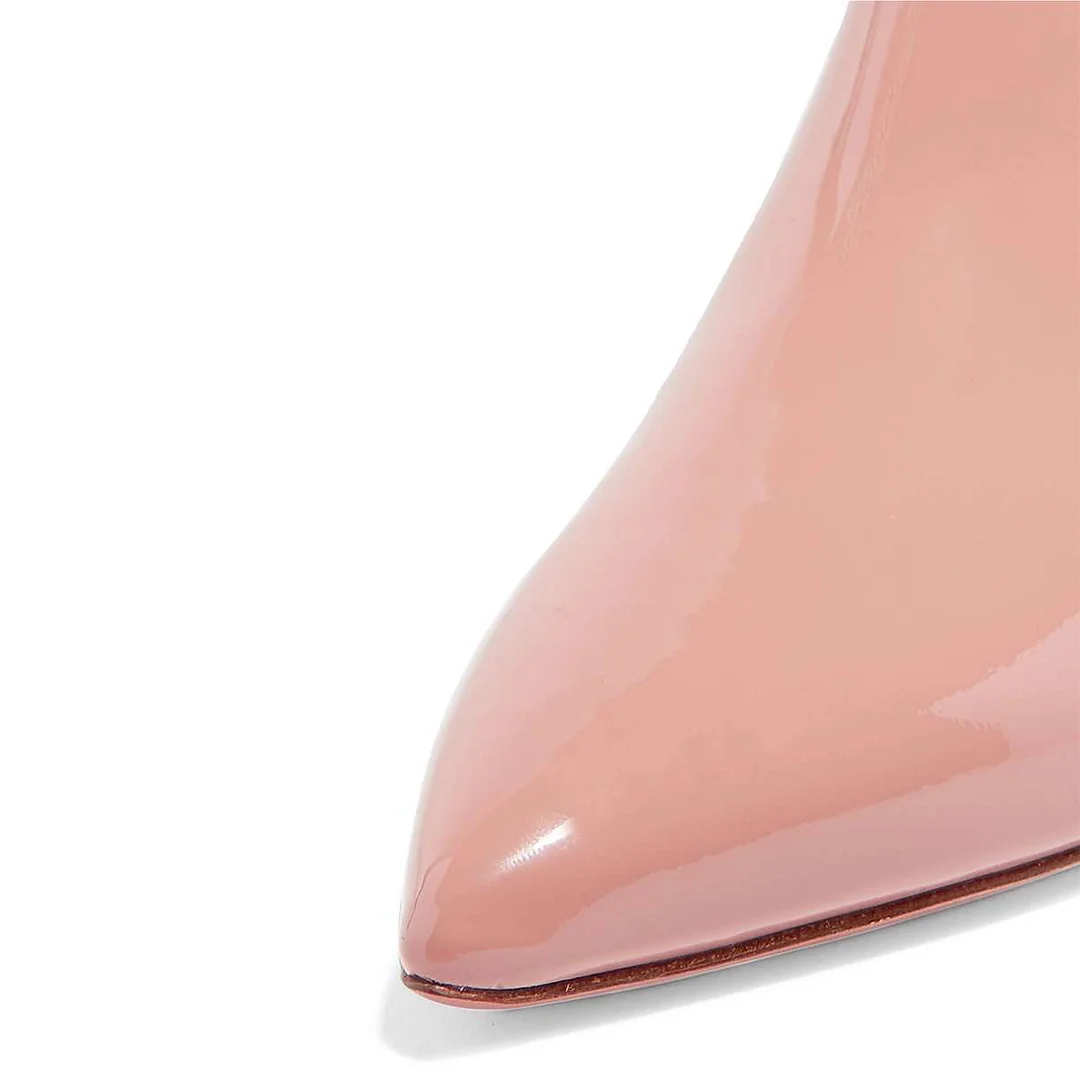Pointed Patent Leather Side-Zip Fashionable Light Pink Ankle Booties