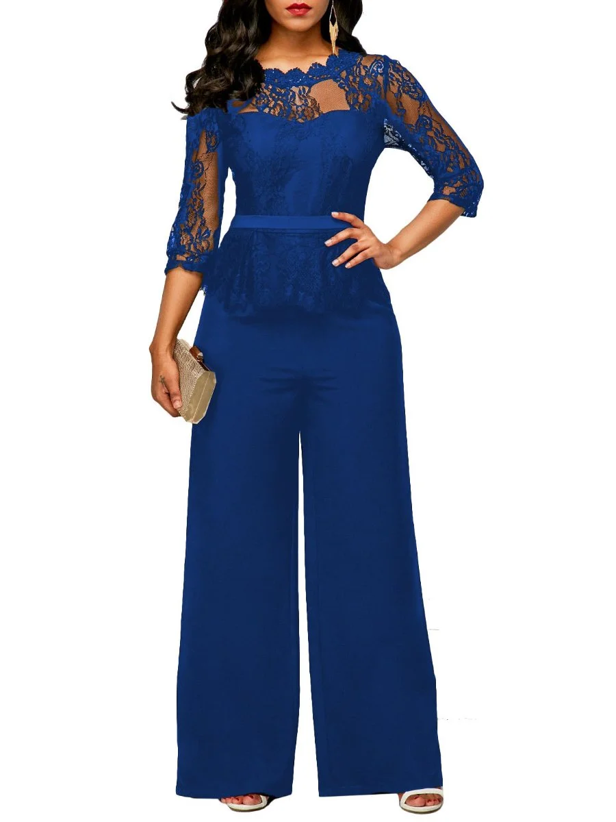 Women's Jumpsuit Lace Stitching High Waist Slim Wide Leg Pants