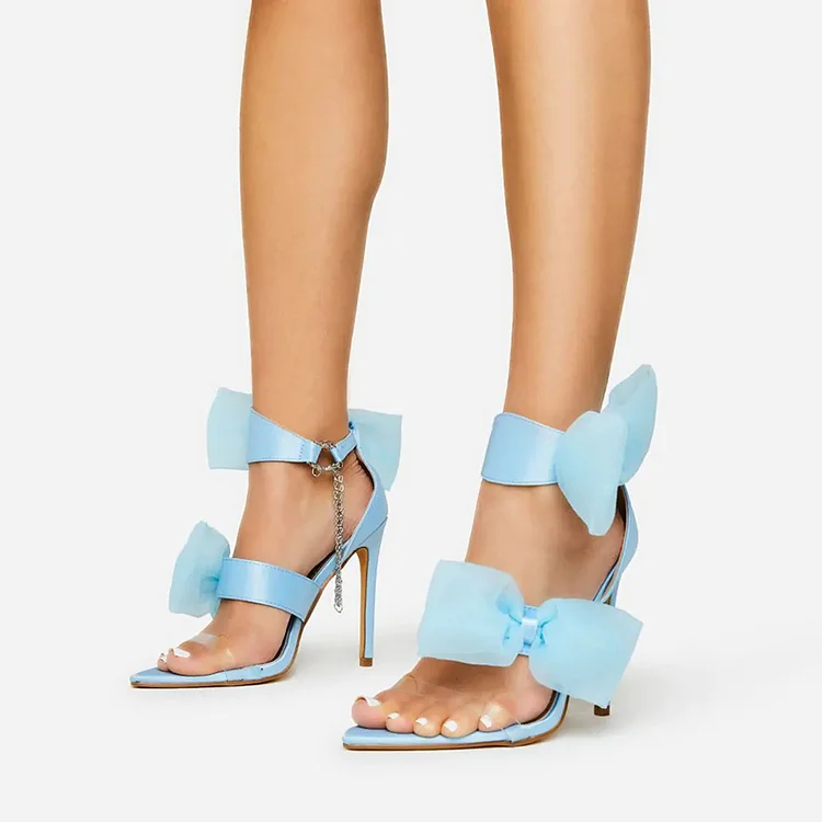 Blue Pointed Stiletto Heels Clear Bow Sandals Vdcoo