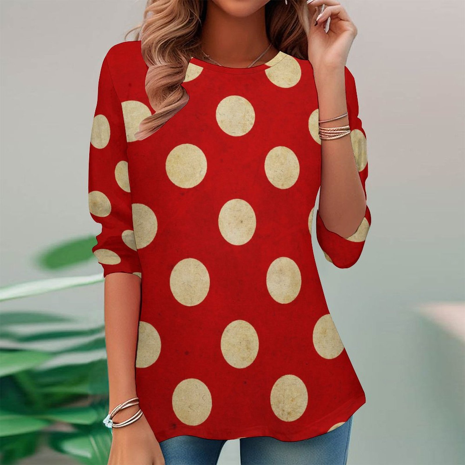 Women Long Sleeve V-neck Graphic Floral Printed Top