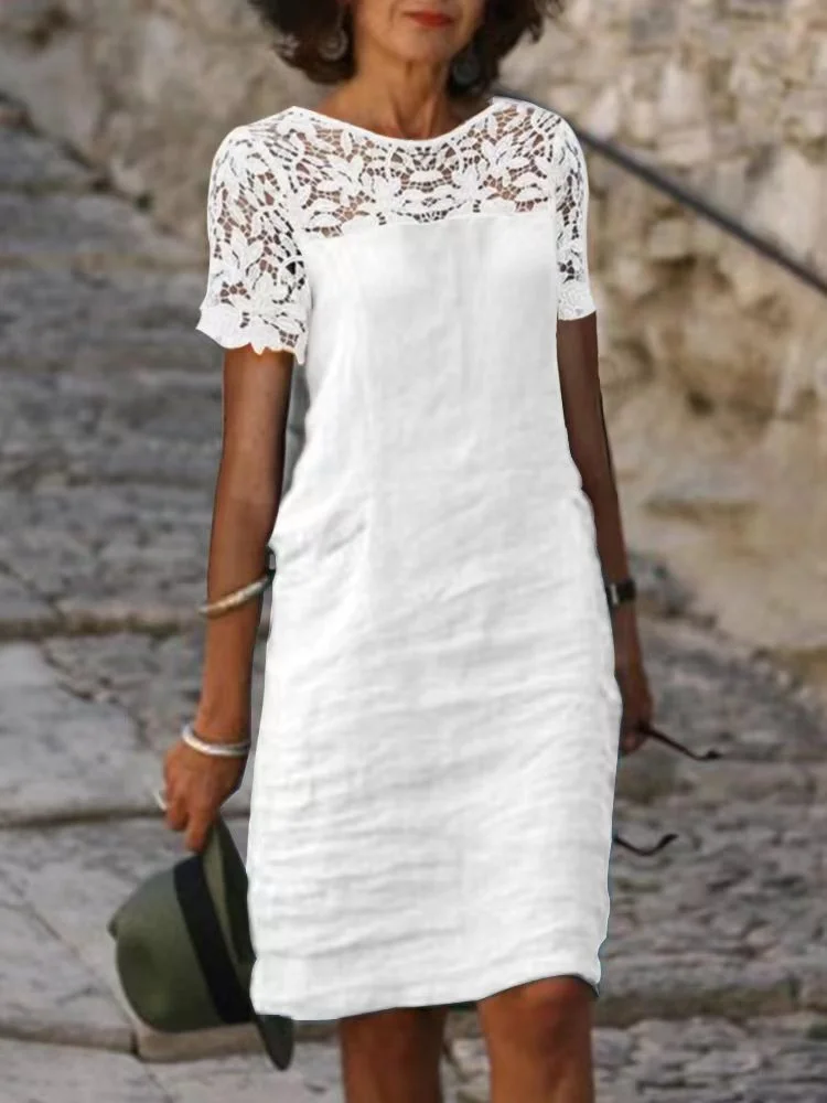 Women's Short Sleeve Scoop Neck Lace Casual Dress