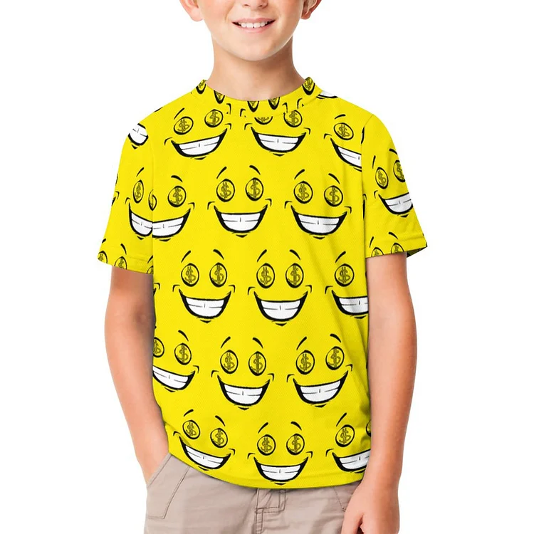 Rich Greedy Money Eyes Yellow Face Boys Girls T-Shirts Kids Casual All over Print Graphic Short Sleeve 3D Tee - Heather Prints Shirts