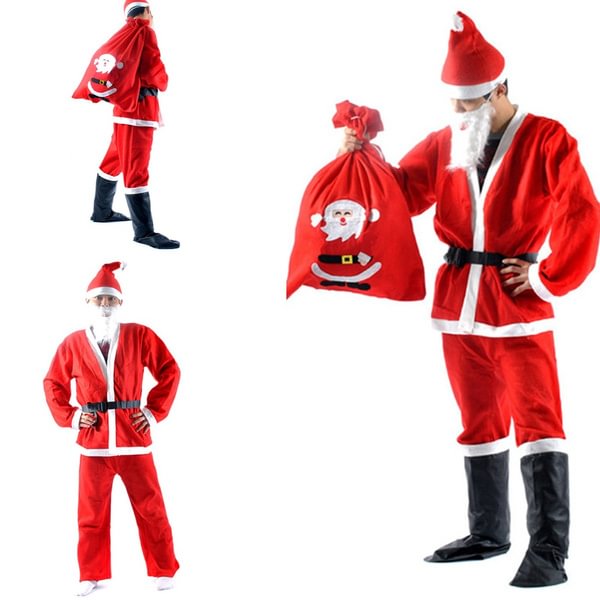 5Pcs Santa Claus Costume Christmas Suit Tops with Hat Beard Trousers Belt Set Suit Cosplay Party Outfit Clothes - Shop Trendy Women's Fashion | TeeYours