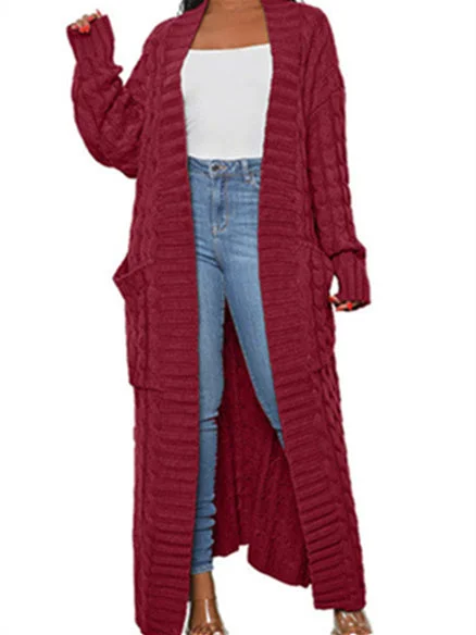 Women's V-neck Stitching Long Sweater Cardigan Jacket Long-length Coat