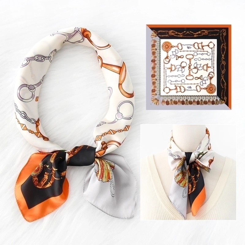 2 Pieces Women’s Elegant Plaid Flower Horse Satin Silk Scarf