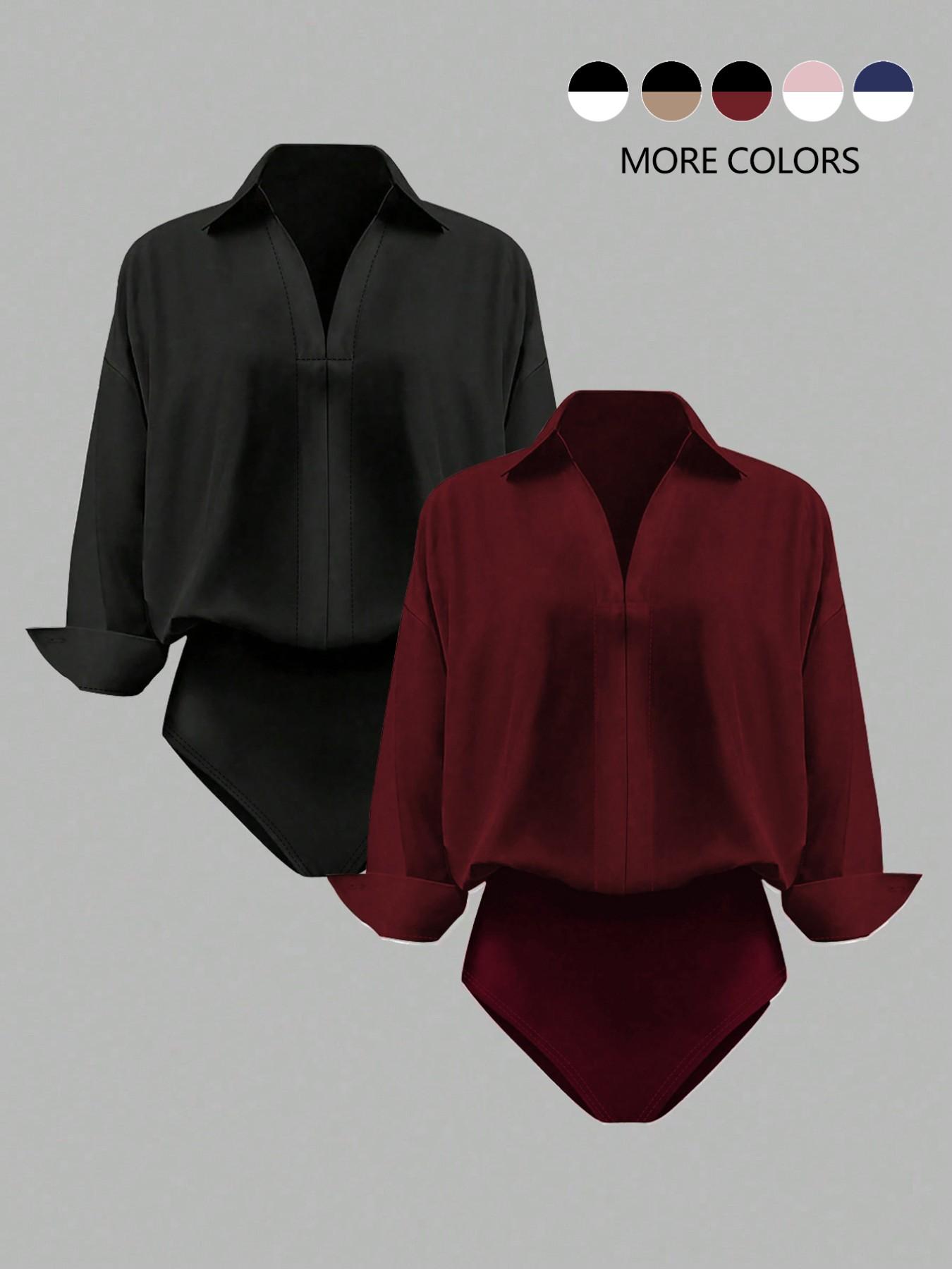 Women's casual loose V-neck long-sleeved shirt jumpsuit, elegant woven fabric, slim fit, suitable for all seasons, and can be layered flexibly, Womenswear Women's casual loose V-neck long-sleeved shirt jumpsuit, elegant woven fabric, slim fit, suitable for all seasons, and can be layered flexibly, Womenswear