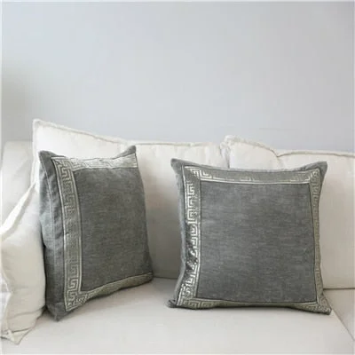 Soft Velvet Grey Cushion Cover Home Decor Blue Embroidered Pillow Case Sofa Decorative Pillows 45*45/60*60cm Throw Pillow Cover