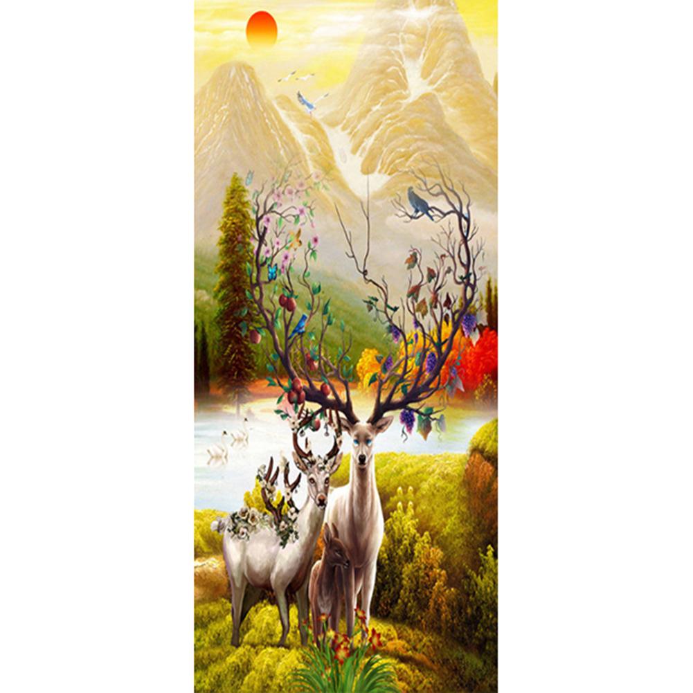

40x85cm Round Drill Diamond Painting-Elk, 501 Original