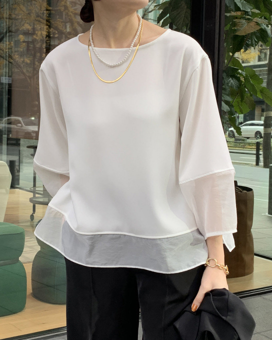 Three Quarter Sleeve Sheer Round Neck Blouses
