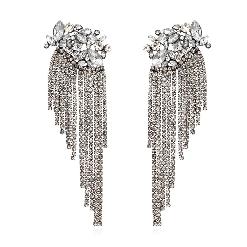 Dvacaman New Shiny Rhinestone Earrings Tassel Drop Earrings For Women Luxury Jewelry Long Dangle Earrings 2022 Party Accessories