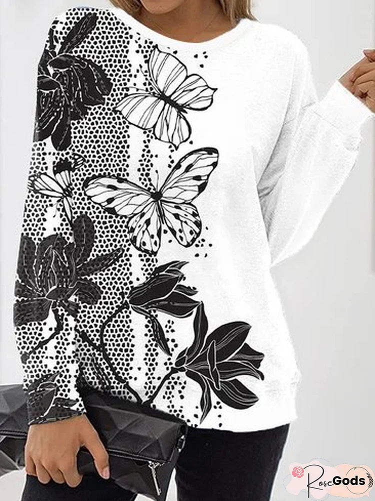 Crew Neck Casual Butterfly Sweatshirts