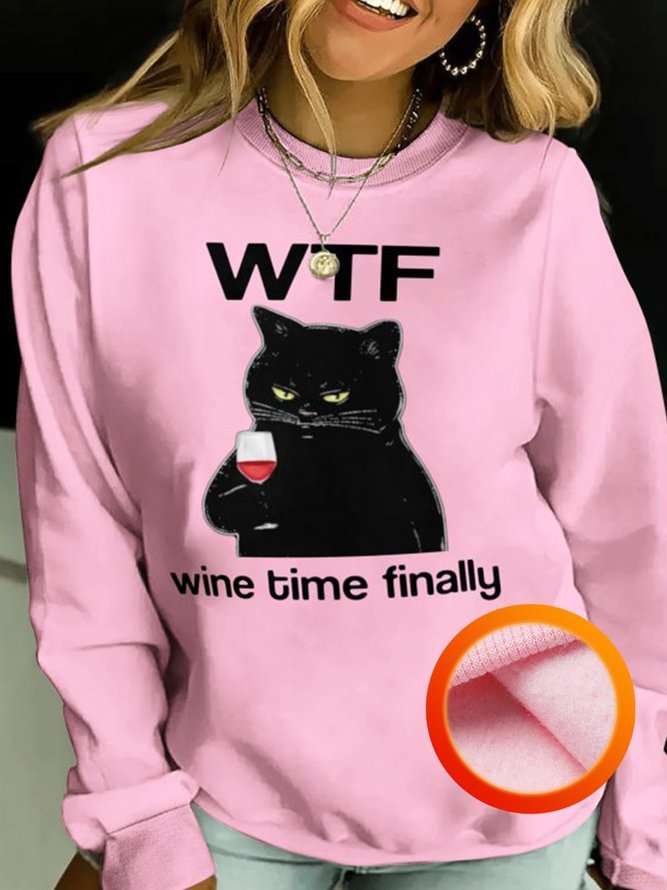 Lilicloth X Kelly WTF Wine Time Finally Women's Cat Fleece Sweatshirts