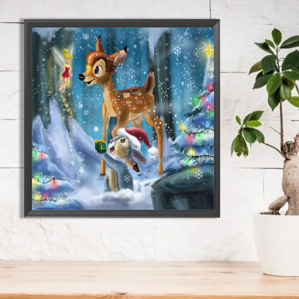 Full Round Diamond Painting 30*30cm - Deer And Squirrel In The Snow