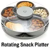 Divided Spinning Snack Serving Tray 5-Compartment Rotating Round Snackle Box Container with Lid for Chips and Dip Nut Candy Fruit Party Picnic