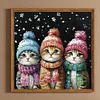 Trois Chats En Foret Rond D’Hiver Peinture Diamant-30*30CM