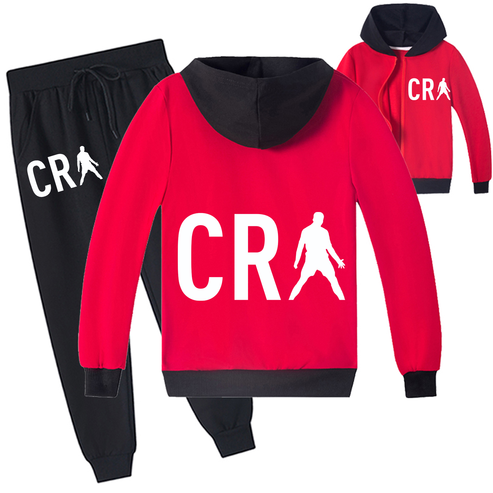 Mayoulove Cristiano Ronaldo Zip-Up Set for Boys  Girls - Trendy Sportswear, Perfect Gift for Young Fans-Mayoulove