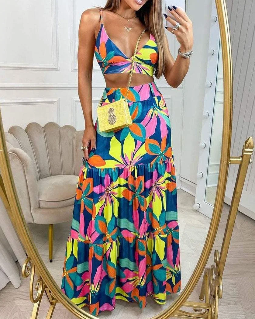 SLEEVELESS PRINTED SKIRT TWO-PIECE