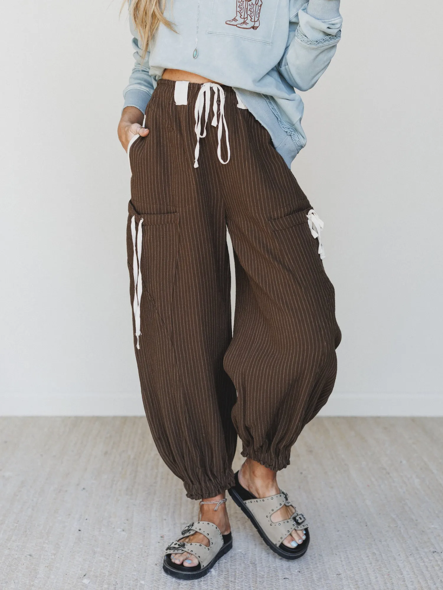 Ahoy Boho Striped Joggers - Chocolate