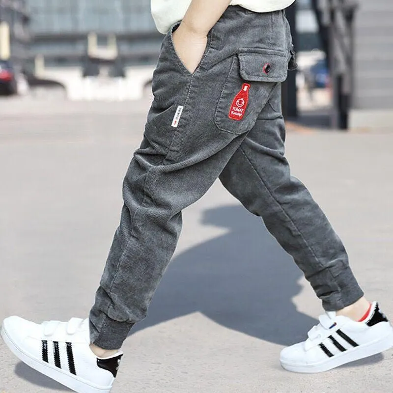 INS Hot boys trousers 3-13 years old Multi-pocket Corduroy pants sports and leisure cargo pants Leg Korean fashion versatile