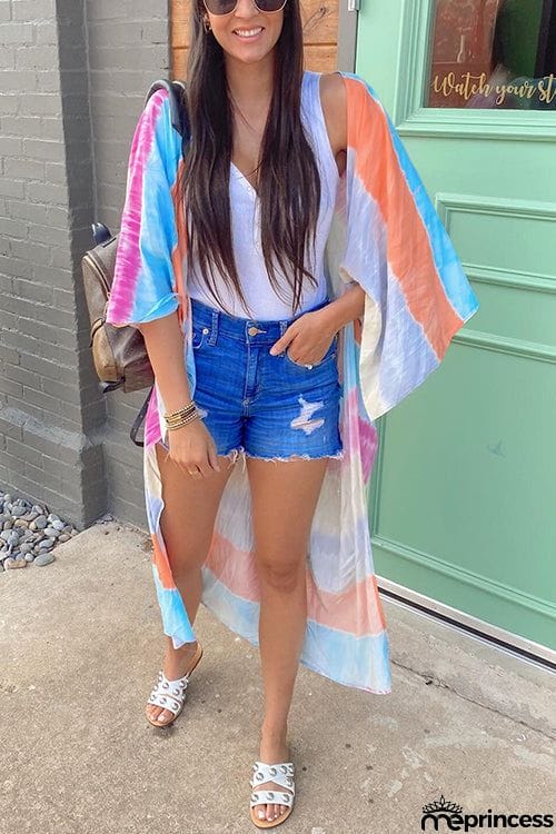 Tie Dye Stripe Kimono