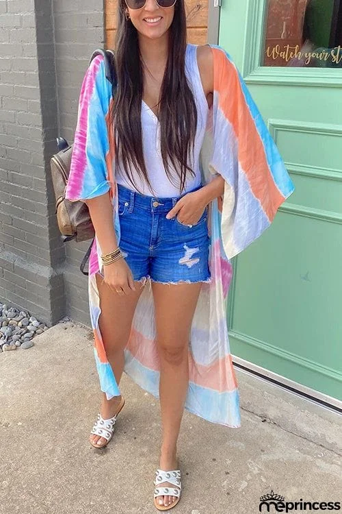 Tie Dye Stripe Kimono