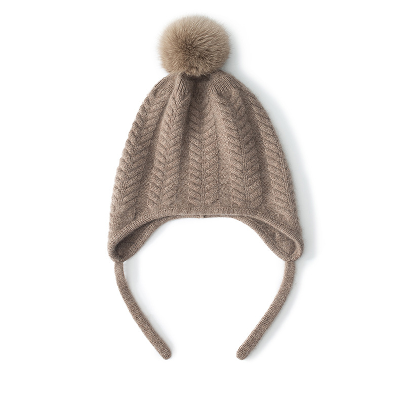 100% Cashmere Beanie with Pom Pom Earflap Style REAL SILK LIFE