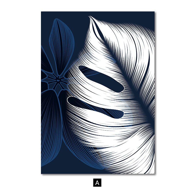 Blue White Plant Leaf Picture Canvas Poster Print Modern Home Decor Abstract Wall Art Painting Nordic Living Room Decoration