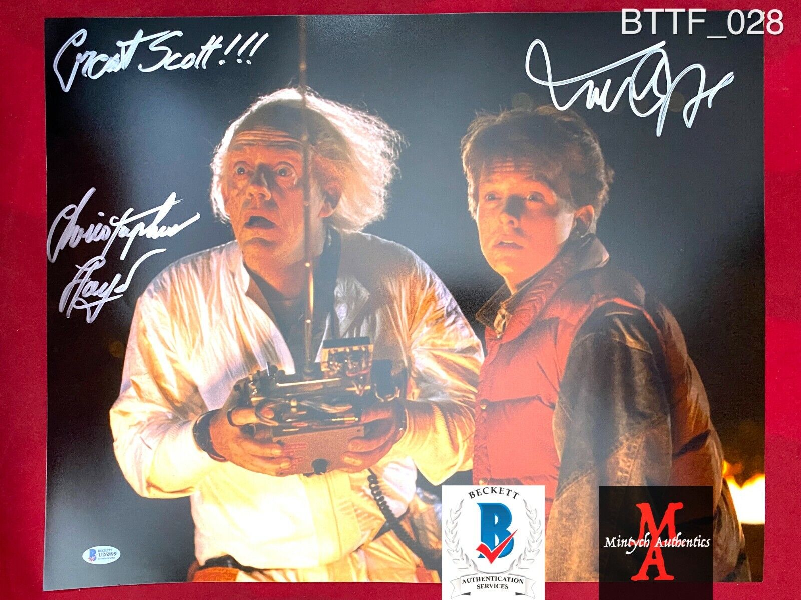 MICHAEL J. FOX & CHRISTOPHER LLOYD SIGNED 16x20 Photo Poster painting! BACK TO THE FUTURE! COA