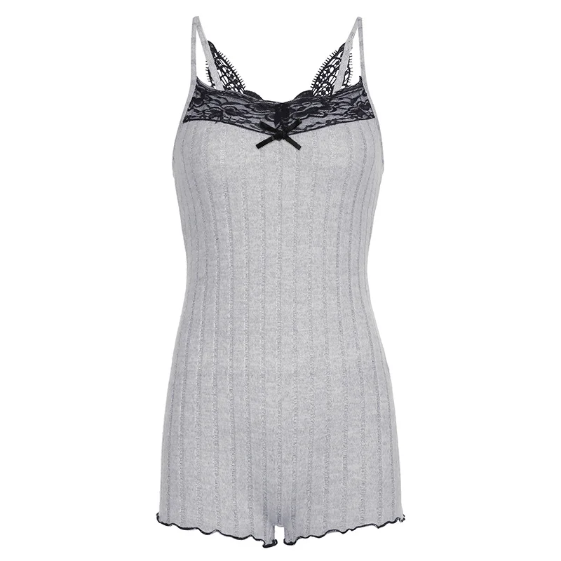 Ueong Girl Style Hollowed-Out Back Butterfly Lace Pure Desire To Pit Basic Household Jumpsuit Summer Style