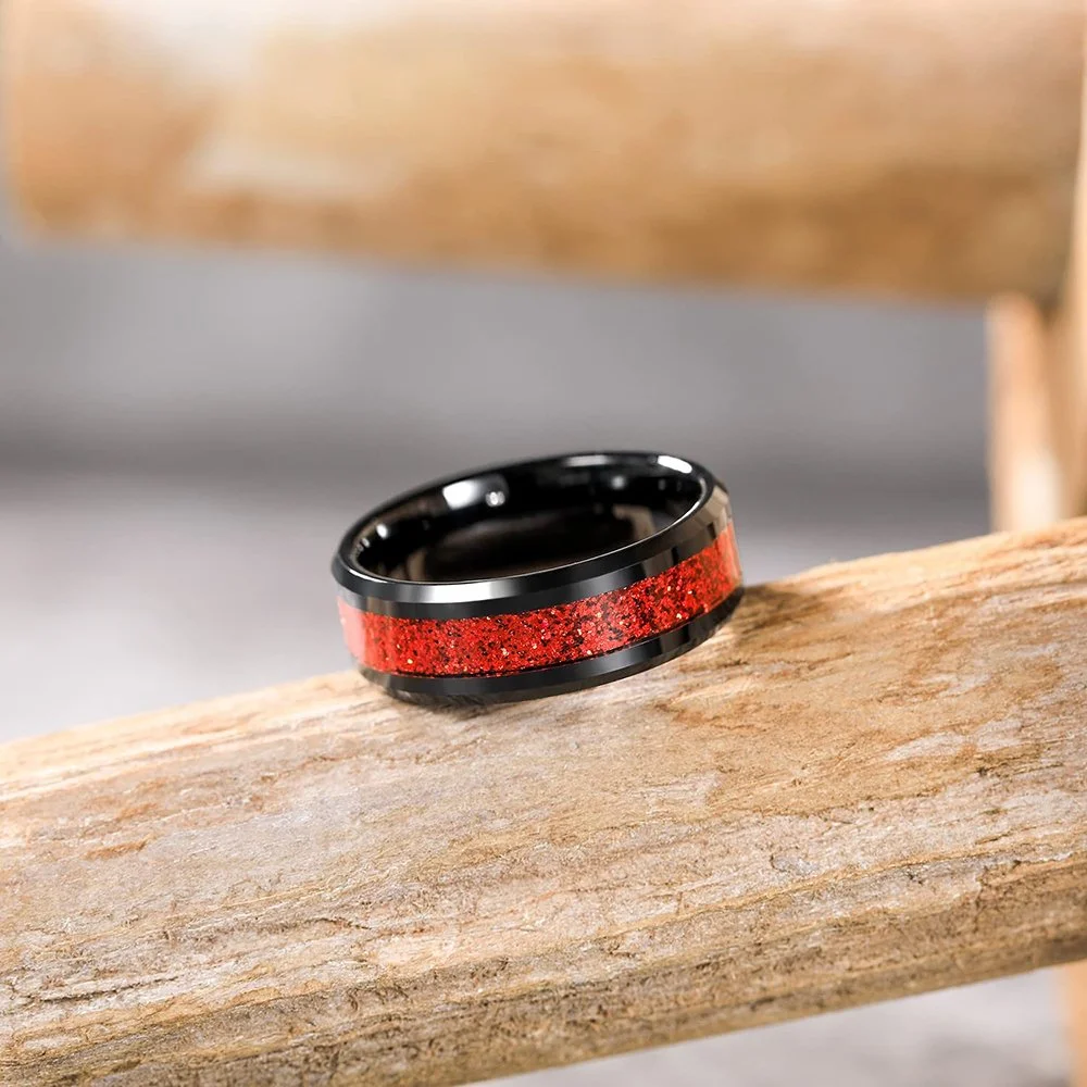 8mm Multiple Colors Sandstone Inlay Tungsten Carbide Men's Wedding Bands