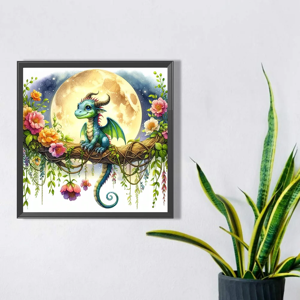 Diamond Painting - Full Square Drill - Moon Azure Dragon(Canvas|30*30cm)