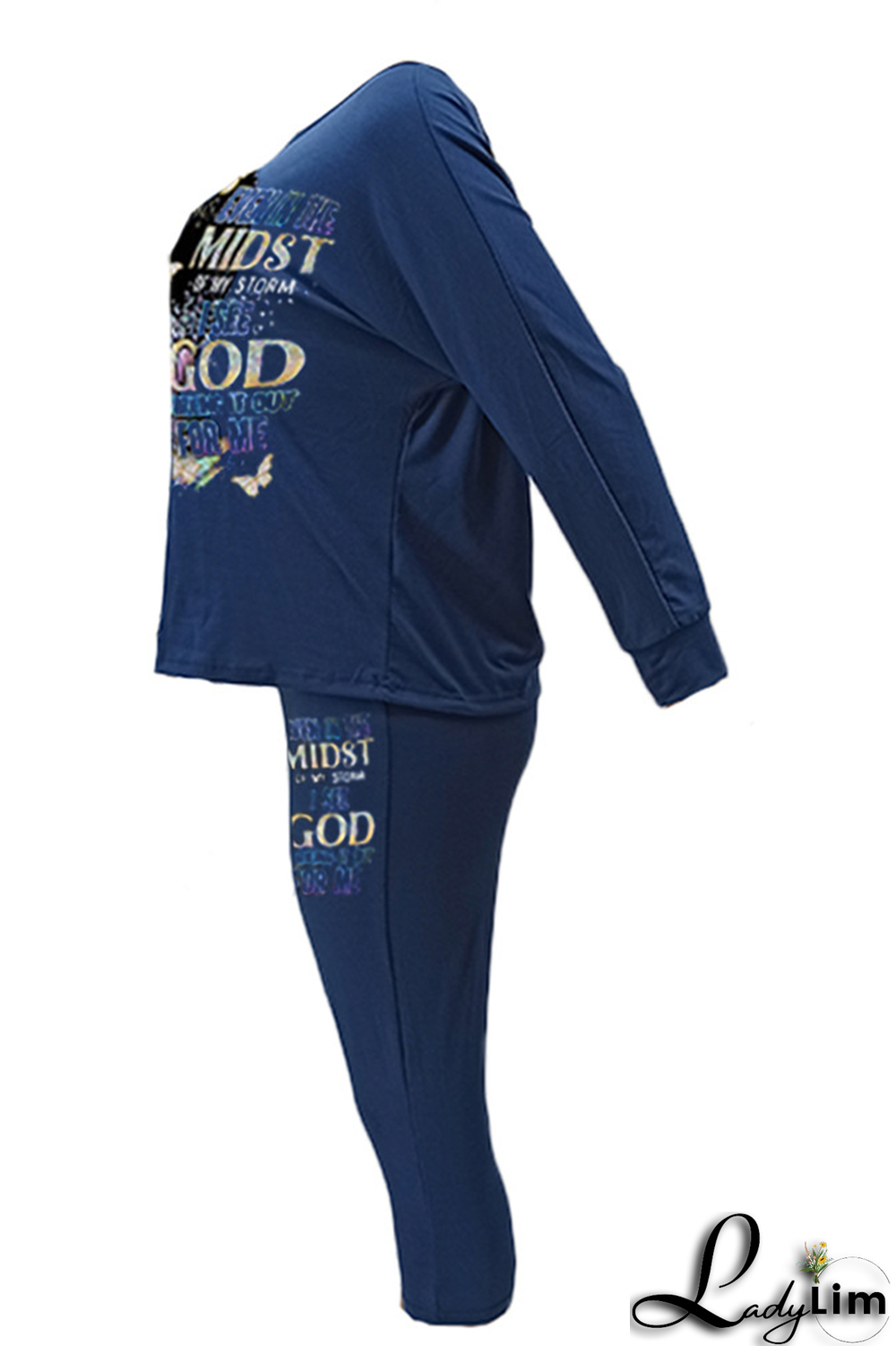 Black Fashion Print Patchwork One Shoulder Long Sleeve Two Pieces