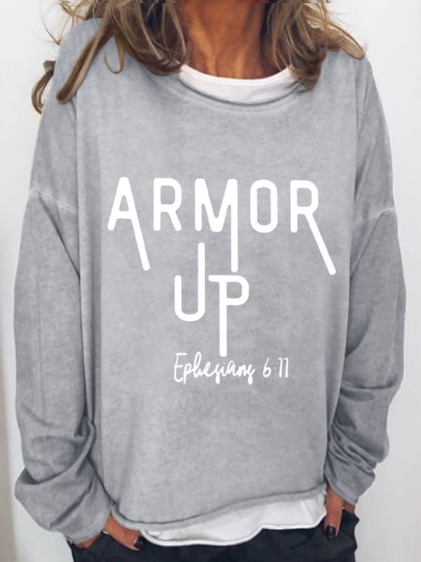Women‘s Armor Up Print Loose Casual Sweatshirt
