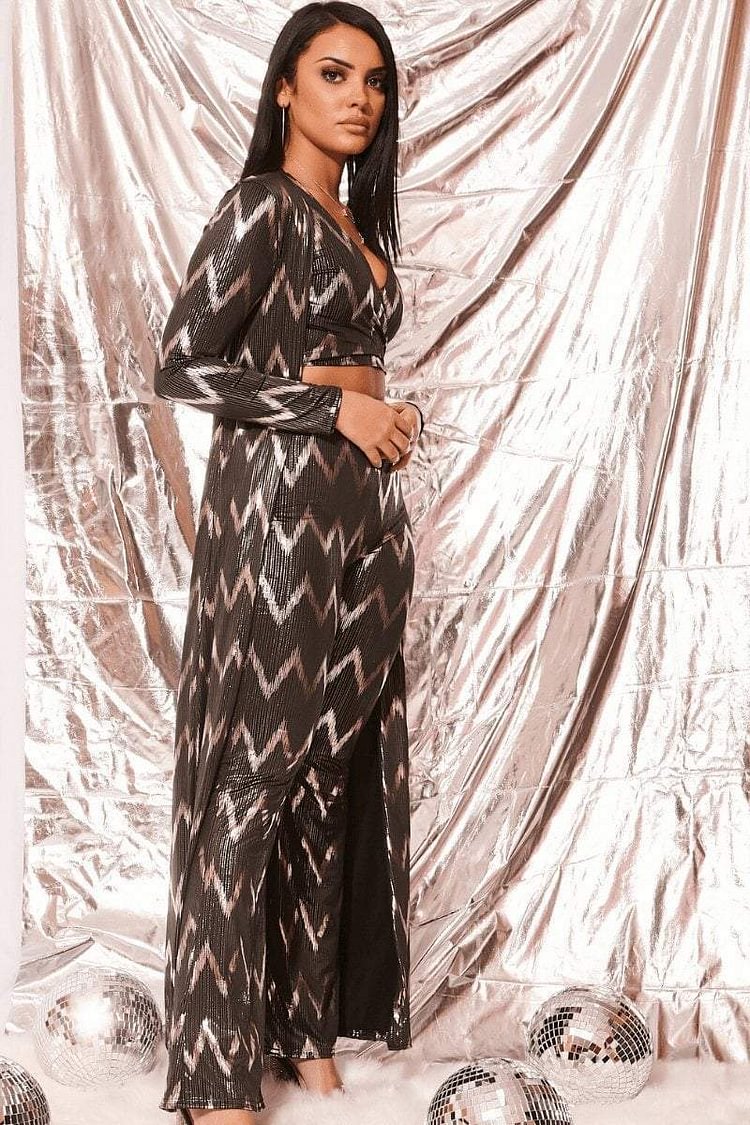 Black & Gold Metallic Long Line Kimono Katch Me