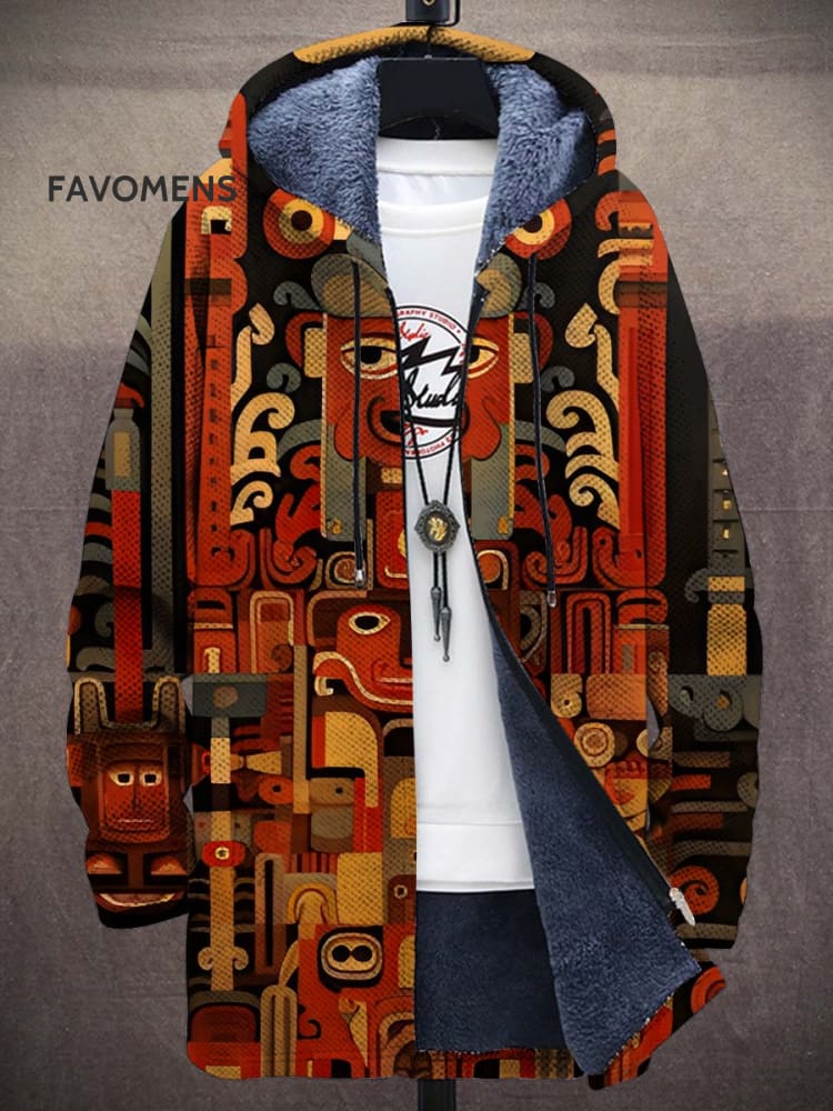 Men&rsquo;s Vintage African Art Unisex Plush Thick Long-Sleeved Sweater Cardigan Coat Multicolor / S